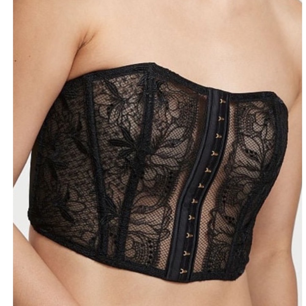 Victoria's Secret Very Sexy Strapless Lace Corset Bustier Top XL/XG/EG/B90 Black